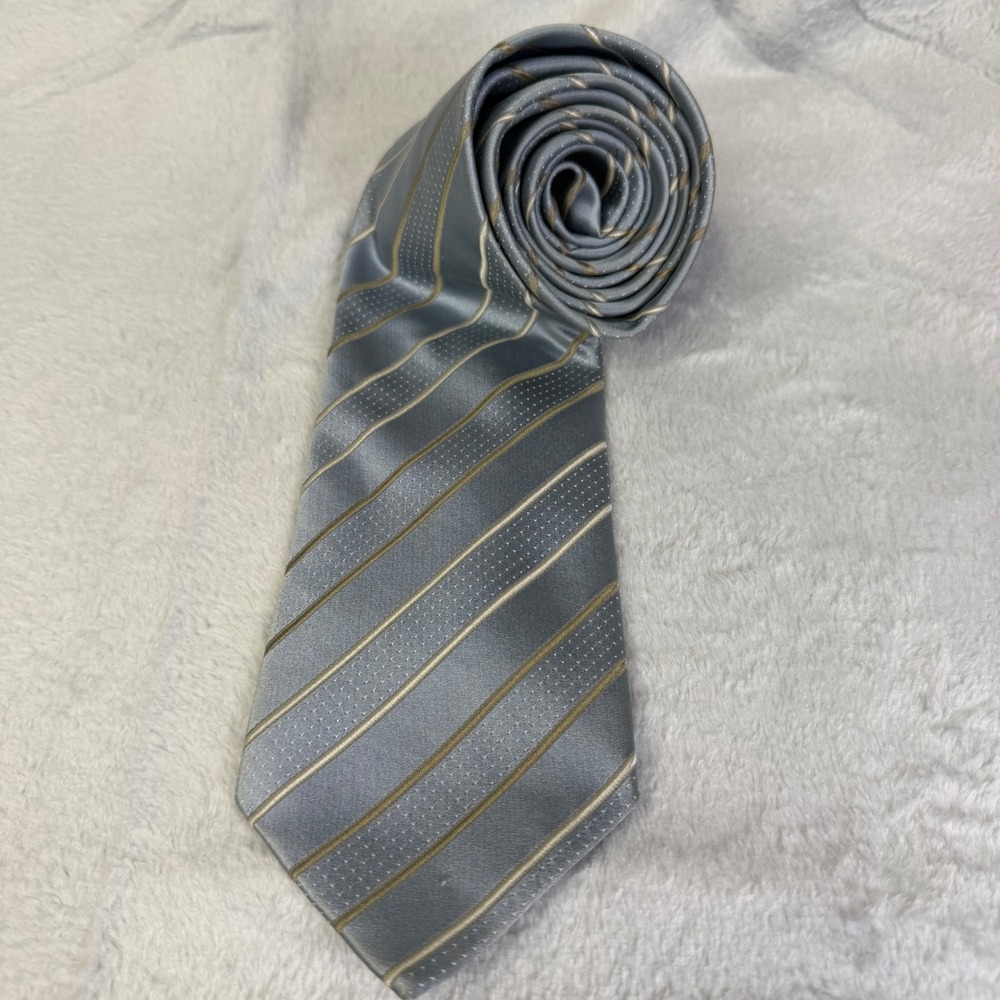 Ermenegildo Zegna Silk Necktie Mens OS Blue Gold Striped Polka Dot Silk Tie